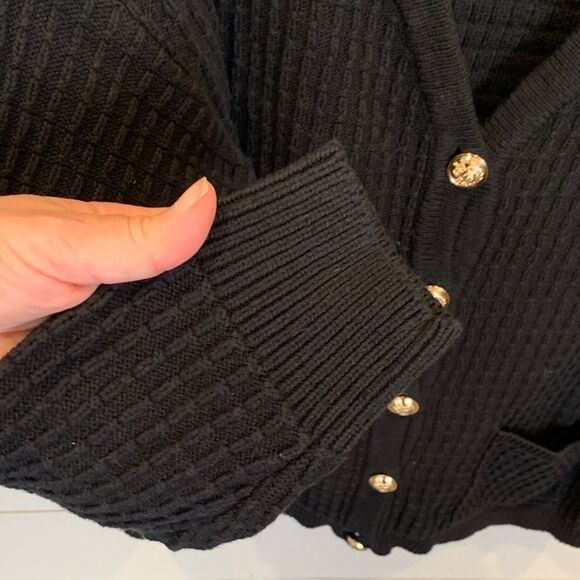 Lulus Black Cardigan with Gold Buttons slouchy and cozy heavyweight size large - Picture 6 of 9